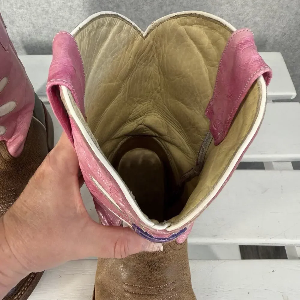 Anderson Bean Horse Power Western Boots Girls 3 Pink Floral Square Toe